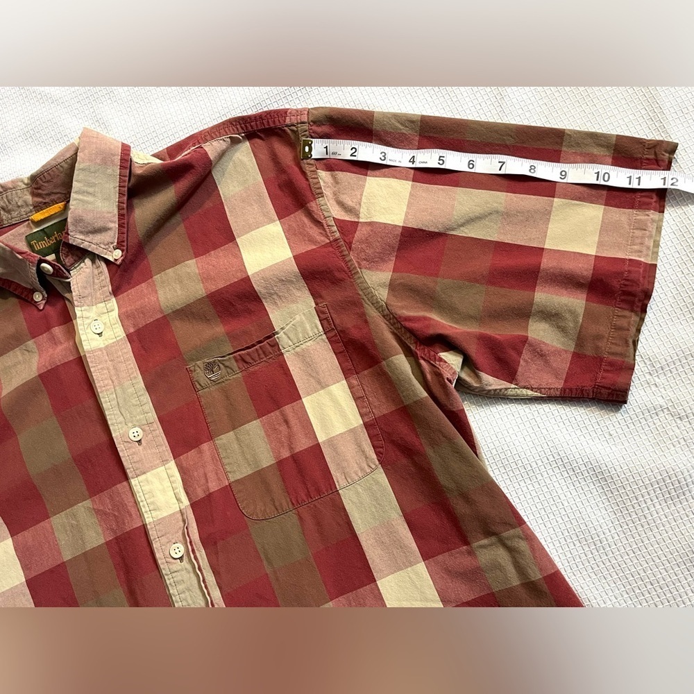 Timberland Men's Red and Tan Plaid Collared Shirt Size XL - Picture 4 of 13